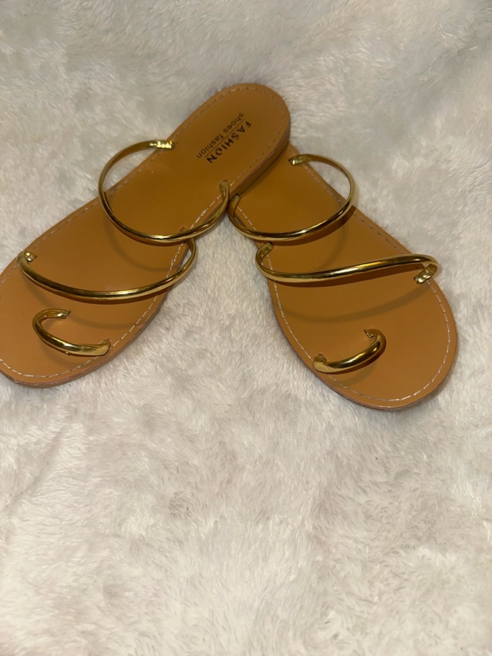 Slide Sandals with Gold Loop Straps